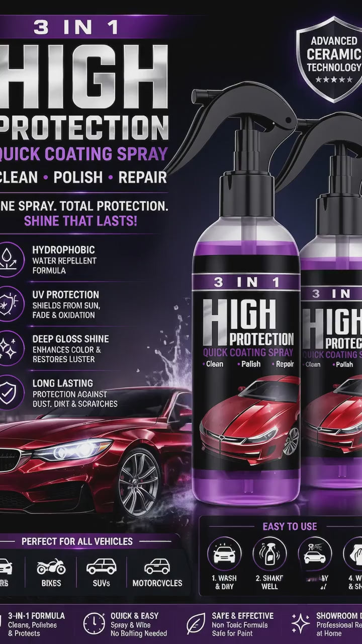 3 in 1 High Protection Quick Car Ceramic Coating Spray - Car Wax Polish Spray (Pack of 1)