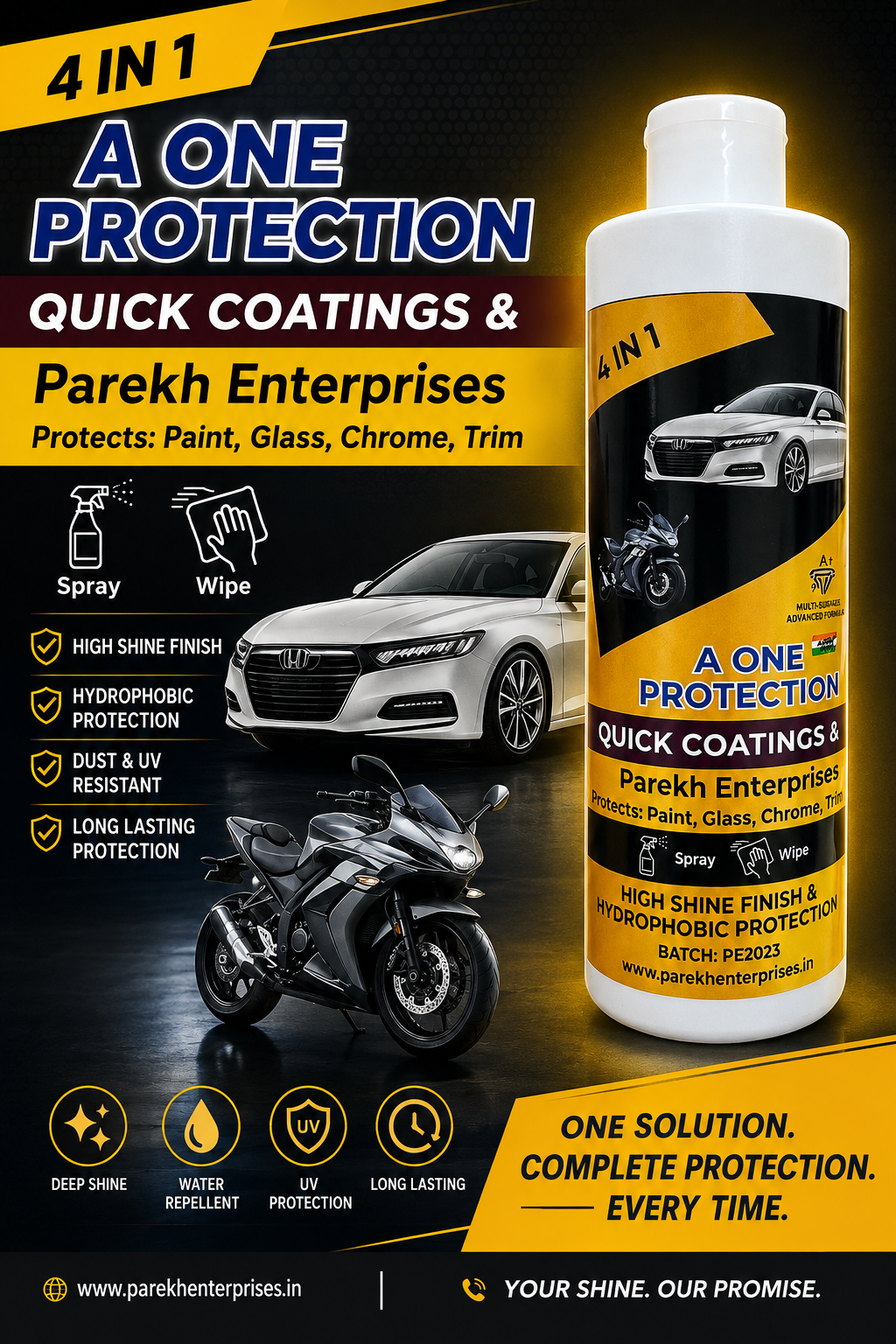 "4 in 1" multipurpose automotive detailing spray (Pack of 2)